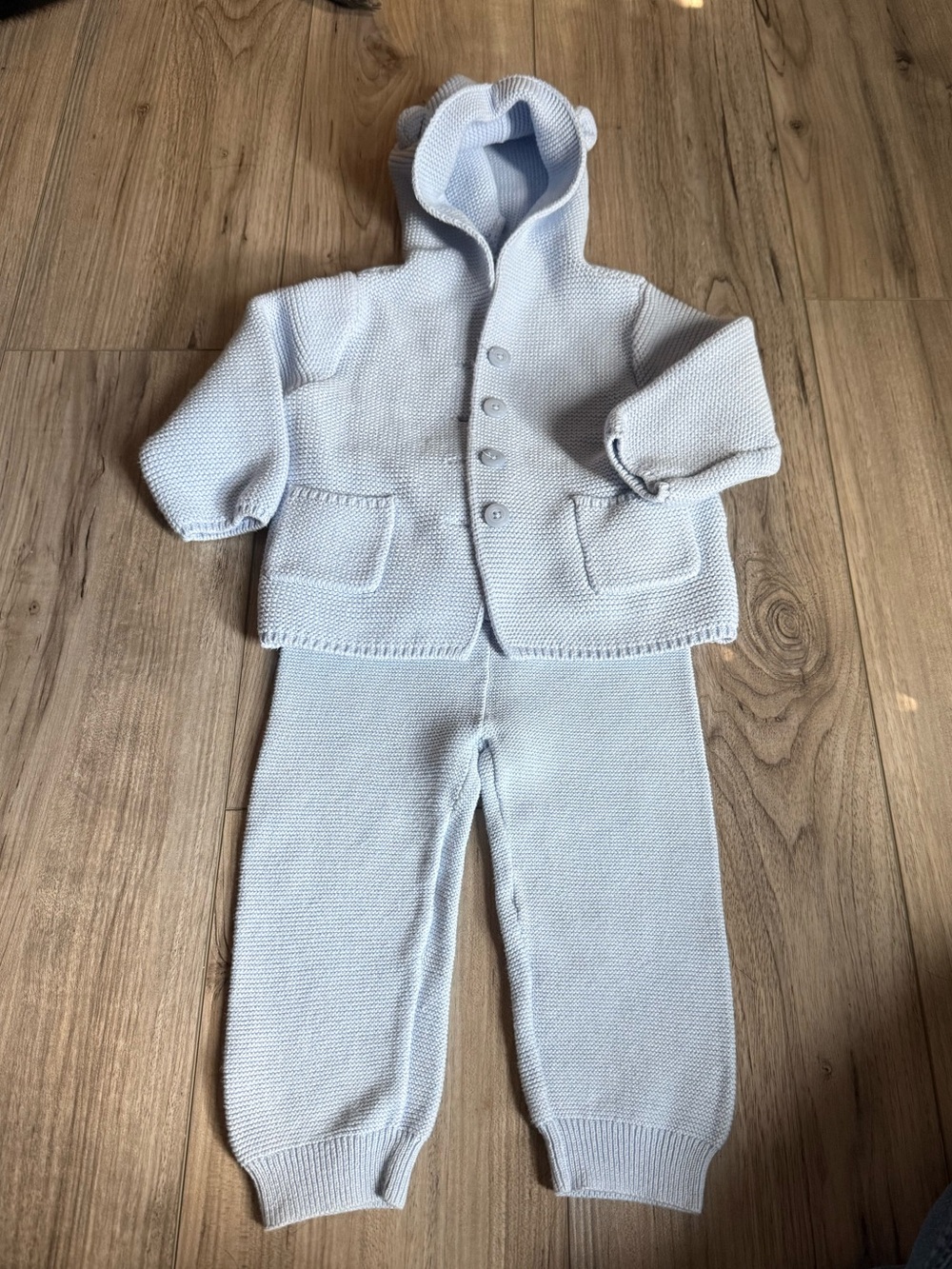 Baby GAP Light Blue Knit Baby Hoodie & Pants Set Size 12-18 months